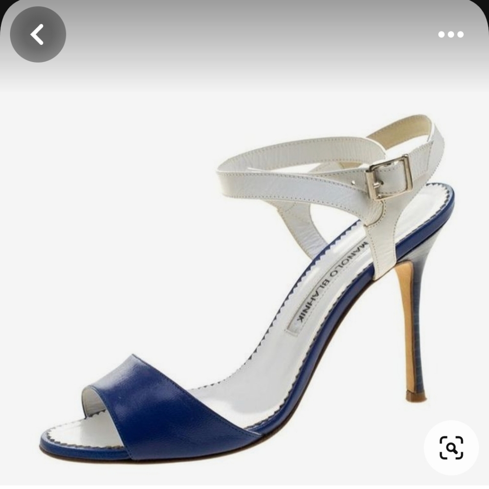 MANOLO BLAHNIK  llonicabi BLUE/WHITE SANDALS sz 40.5